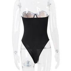 Bustier hollow out bowknot tube bodysuit