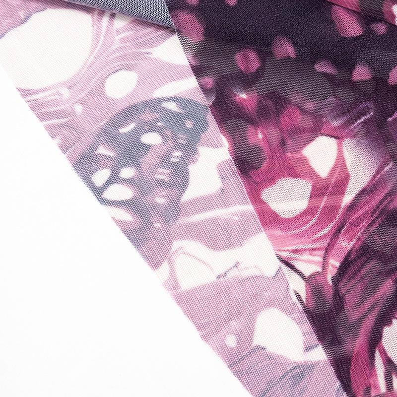 Sleeveless high neck butterfly print mesh top