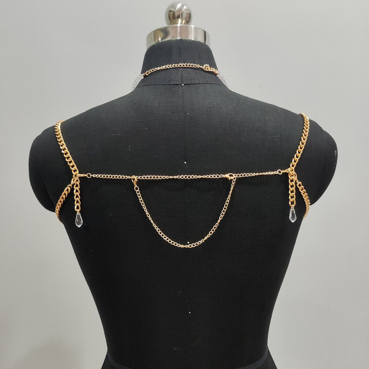Halter crystal beaded tassels hollow out crop top