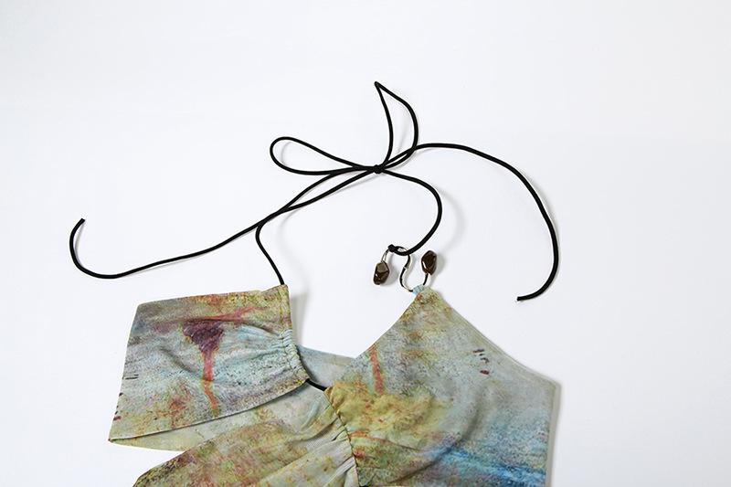 Halter drawstring tie dye irregular sheer mesh maxi dress  | samba dress