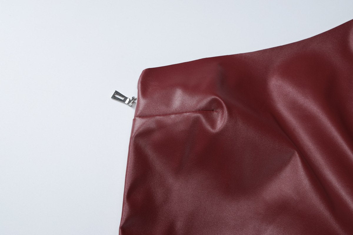 PU leather one shoulder gloves top