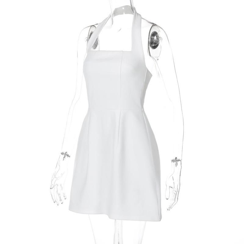 Halter solid ruched stitch zip-up mini dress