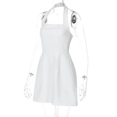 Halter solid ruched stitch zip-up mini dress