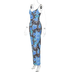 V neck flower print cami maxi dress