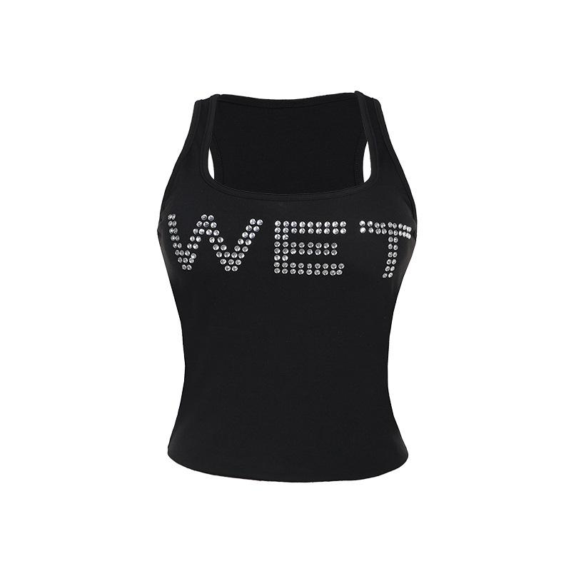 U neck beaded solid tank top