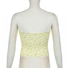 Bowknot flower print ruched ruffle cami top