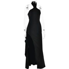 Halter high slit zip-up irregular maxi dress