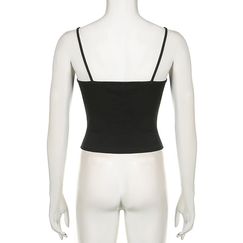 Stitch v neck lace hem backless solid cami top