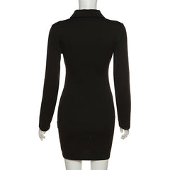 Long sleeve turnover collar button hollow out mini dress