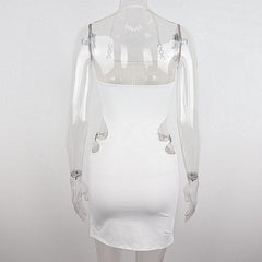 Halter metal chain hollow out backless solid mini dress