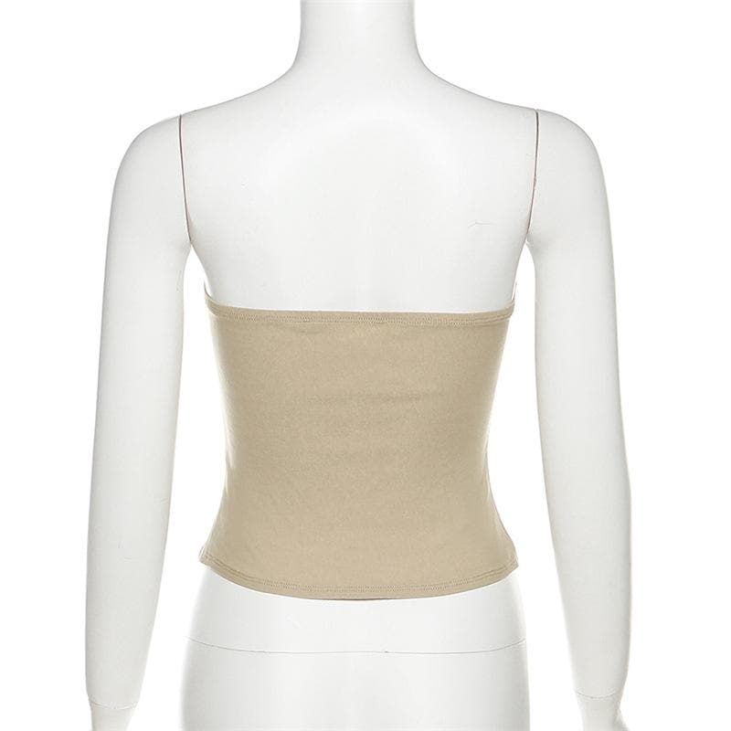 Slit solid sweetheart neck ruched backless tube crop top