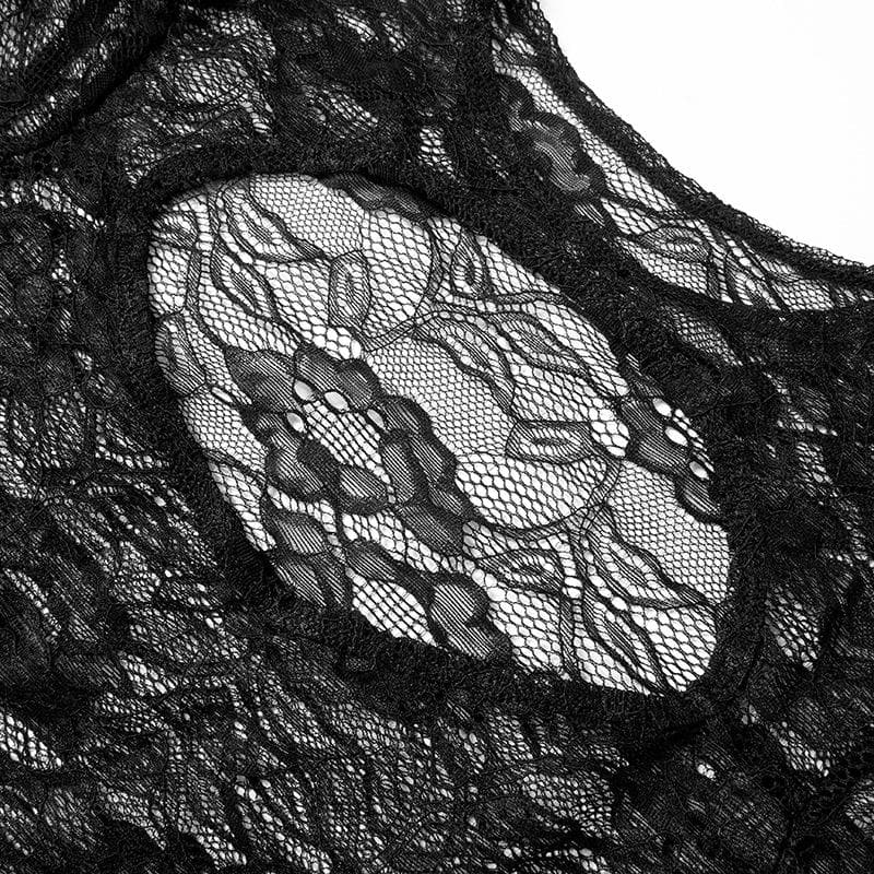 Long sleeve hollow out lace see through pant set