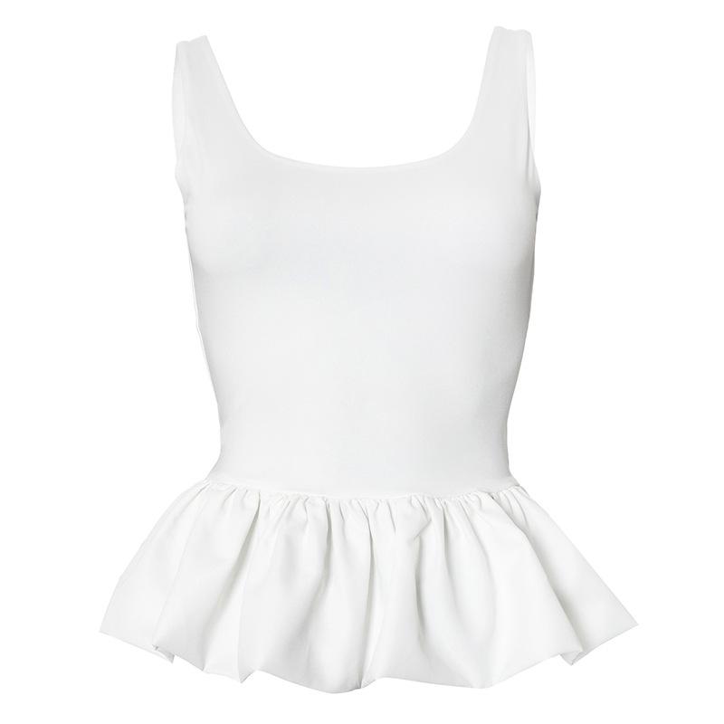 U neck backless ruffle ruched solid tank top