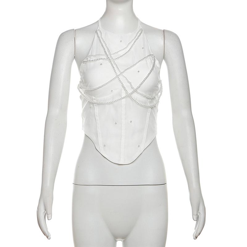 Halter beaded backless solid top