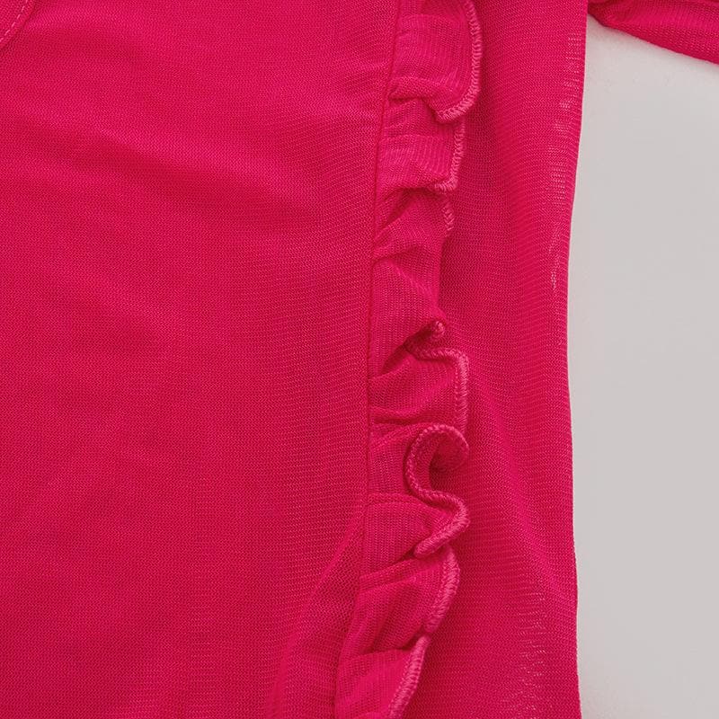 Ruffle turtle neck sheer mesh see through long sleeve maxi dress  | red tango dress  | samba dress