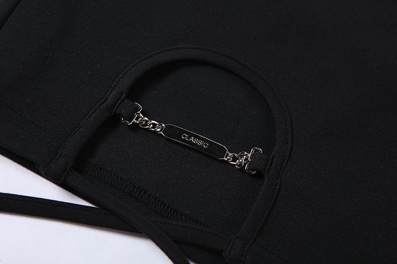 Hollow out metal chain self tie zip-up mini skirt