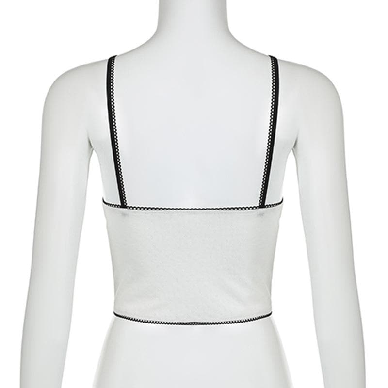 V neck bowknot lace hem backless cami top