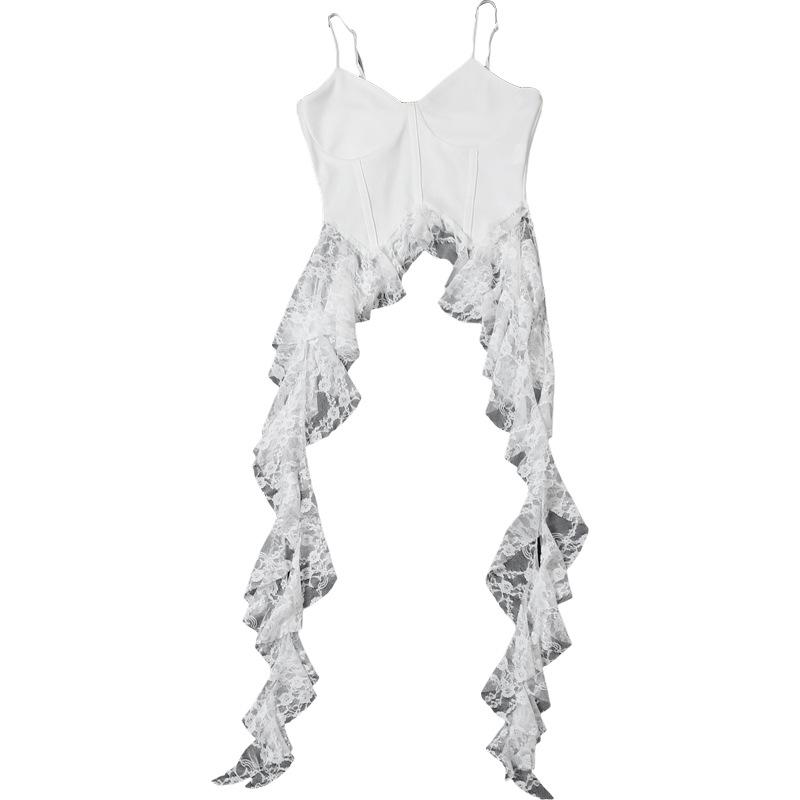 Lace v neck patchwork ruffle solid cami top