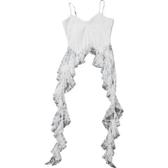Lace v neck patchwork ruffle solid cami top