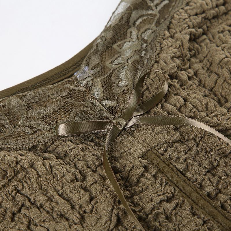Long sleeve textured bowknot lace hem top