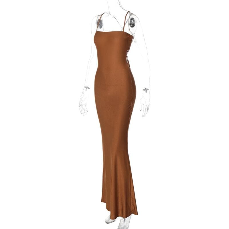 Hollow out ruched cross back cami cut out maxi dress  | red tango dress  | black rave dress