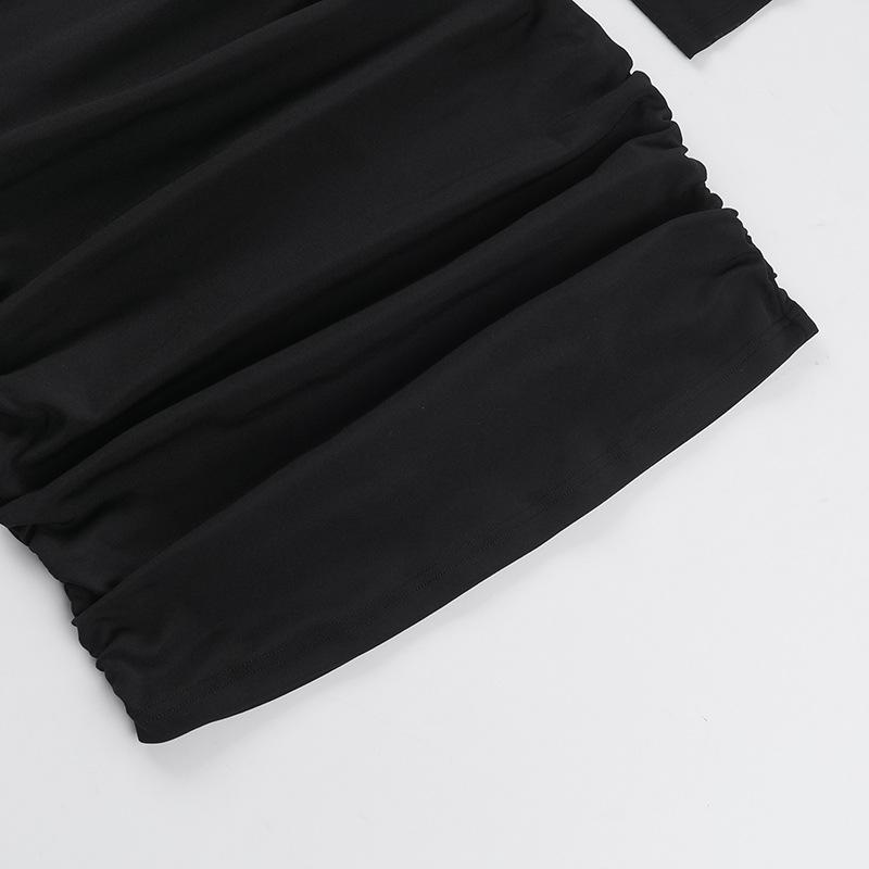 Long sleeve mesh patchwork ruched mini dress