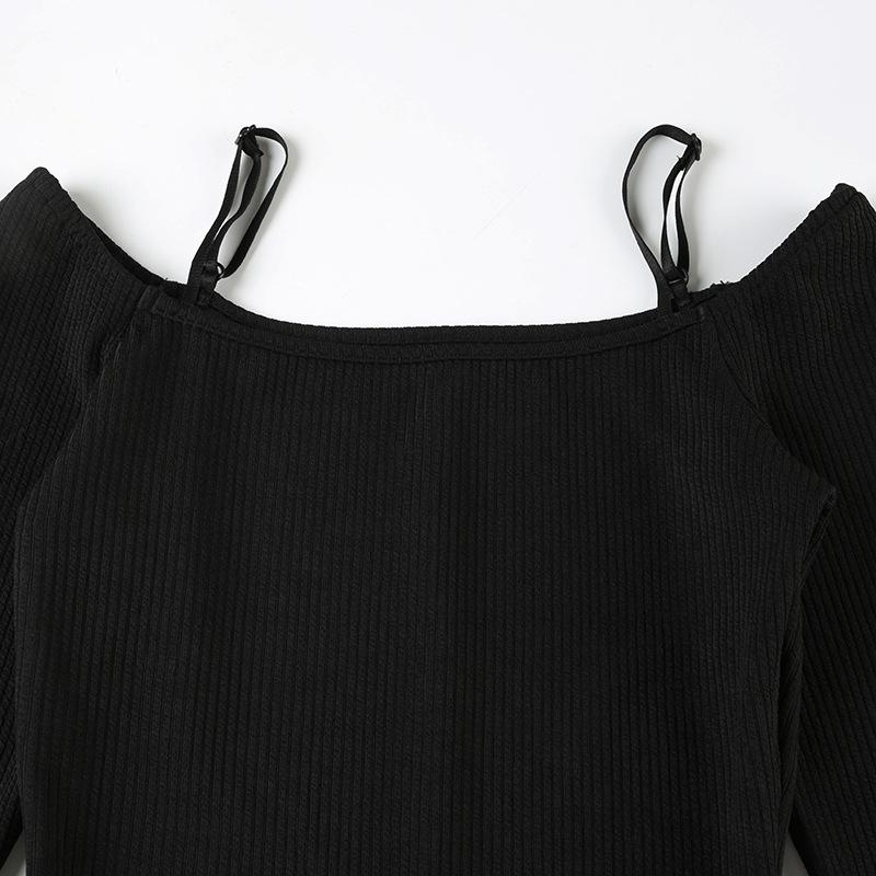 Off shoulder long sleeve solid romper