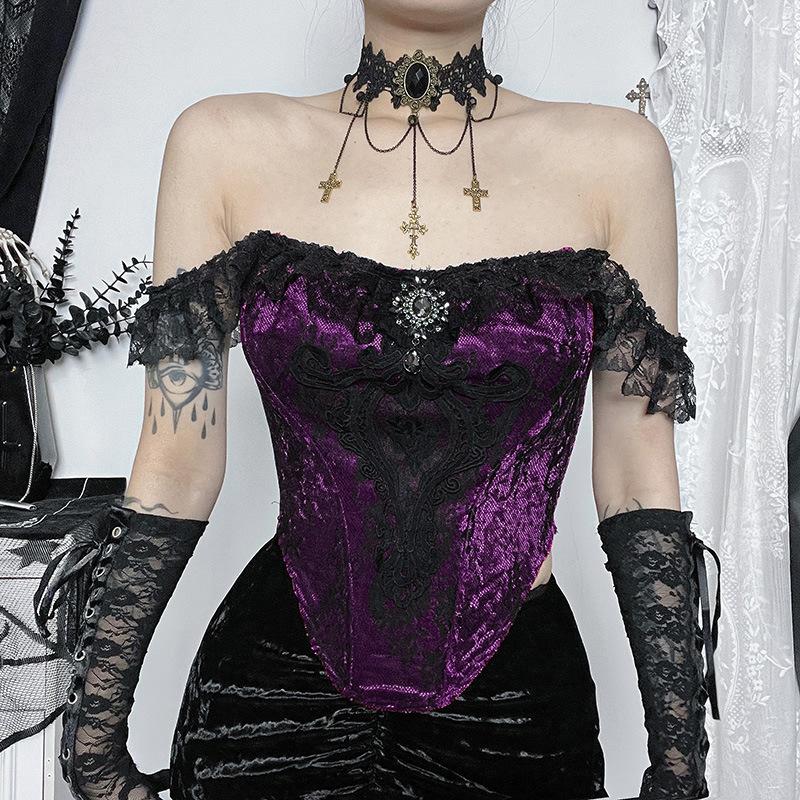 Velvet lace hem corset cami top