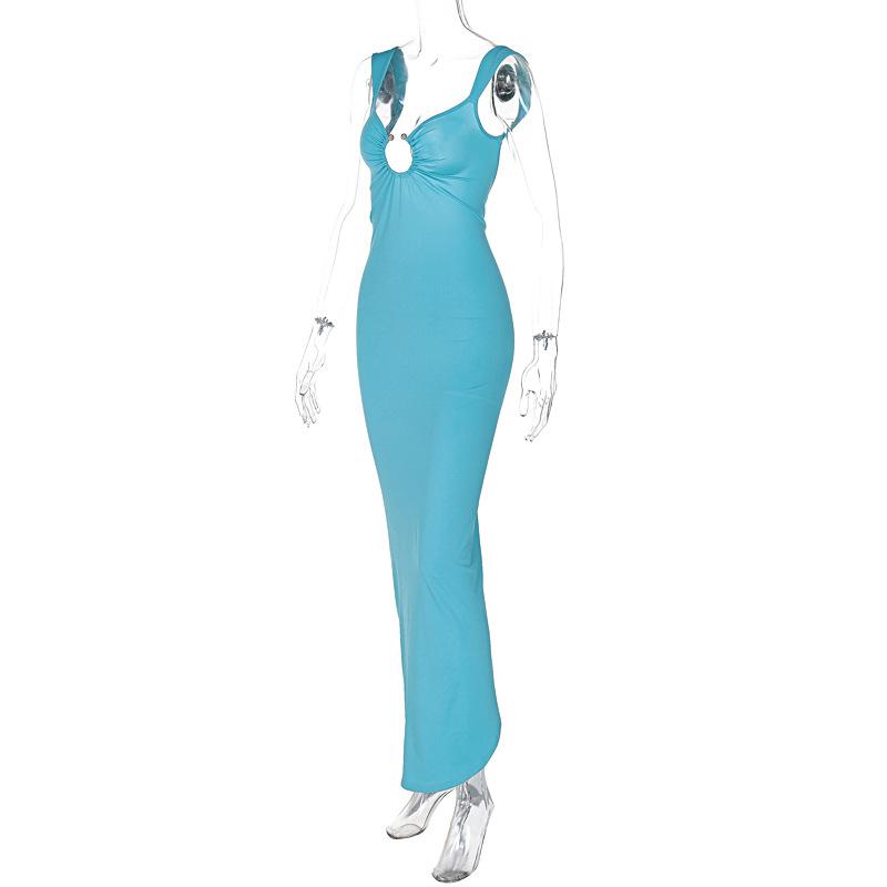 O ring ruched hollow out high slit cami maxi dress  | red tango dress