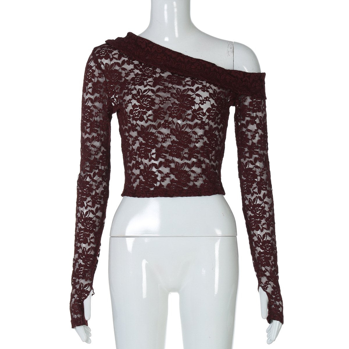 Off shoulder long sleeve lace top