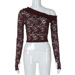 Off shoulder long sleeve lace top