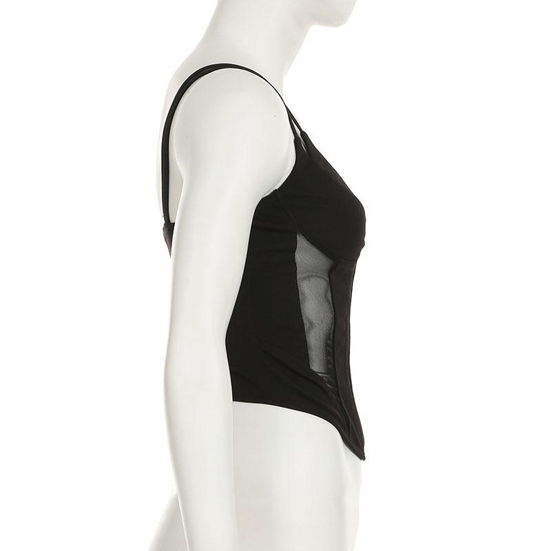 V neck mesh patchwork cami top