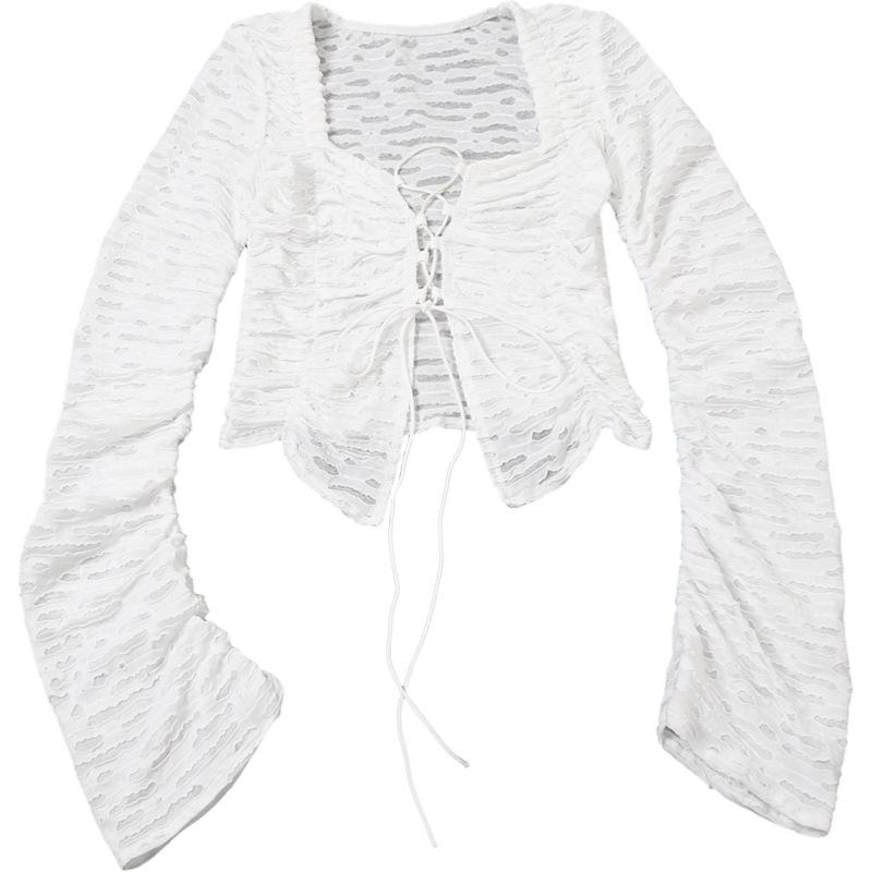 Long sleeve cross front textured top