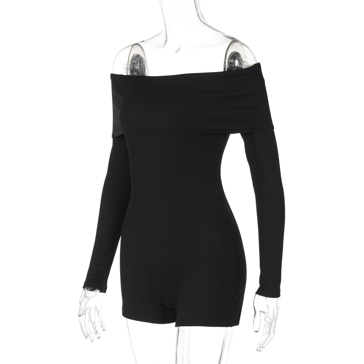 Long sleeve off shoulder ribbed romper