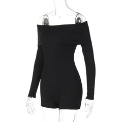 Long sleeve off shoulder ribbed romper