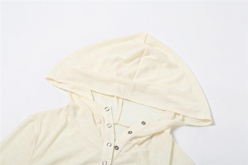Hoodie long sleeve button drawstring ruched top