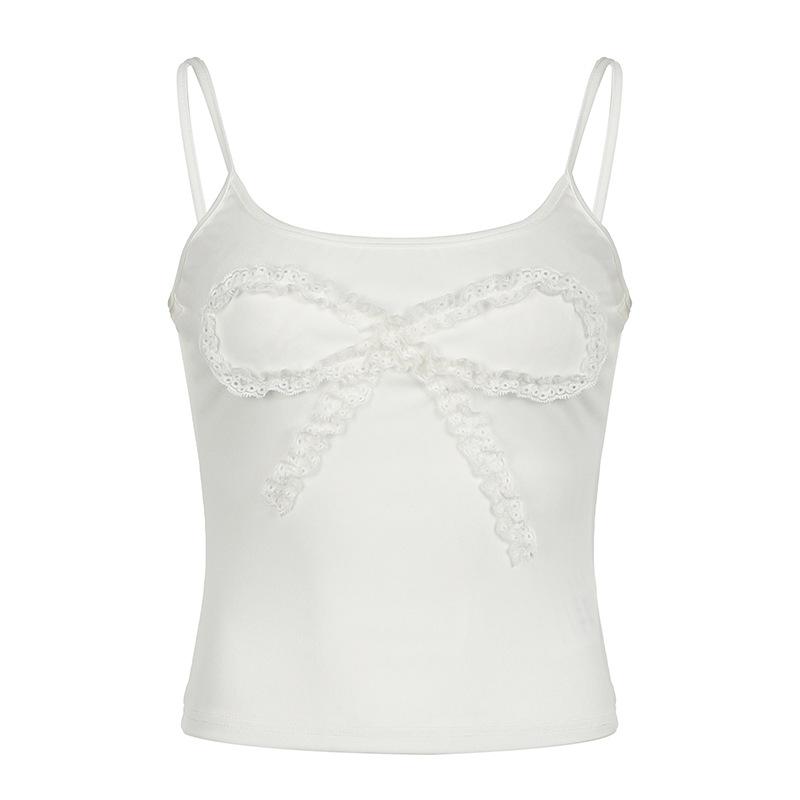 U neck butterfly pattern lace hem cami top