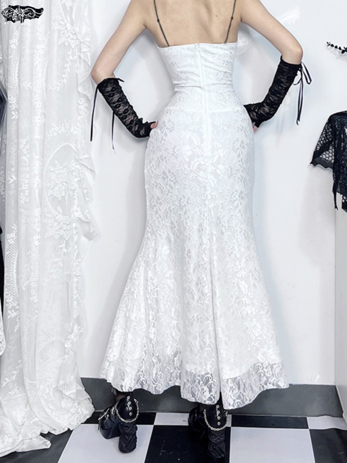Lace cross front zip-up cami maxi dress