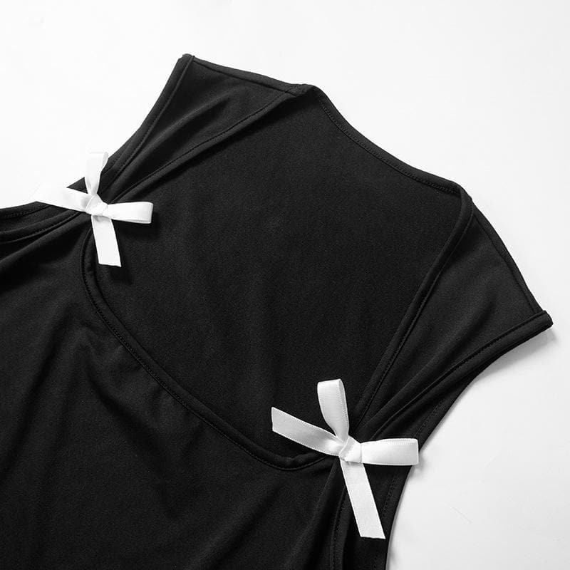 Bowknot square neck contrast sleeveless tank top