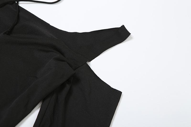Hollow out long sleeve halter cross front self tie maxi dress  | black rave dress