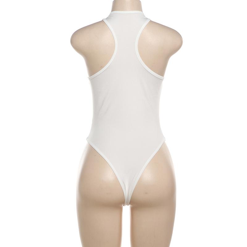 U neck “WETâ€?pattern sleeveless contrast tank bodysuit