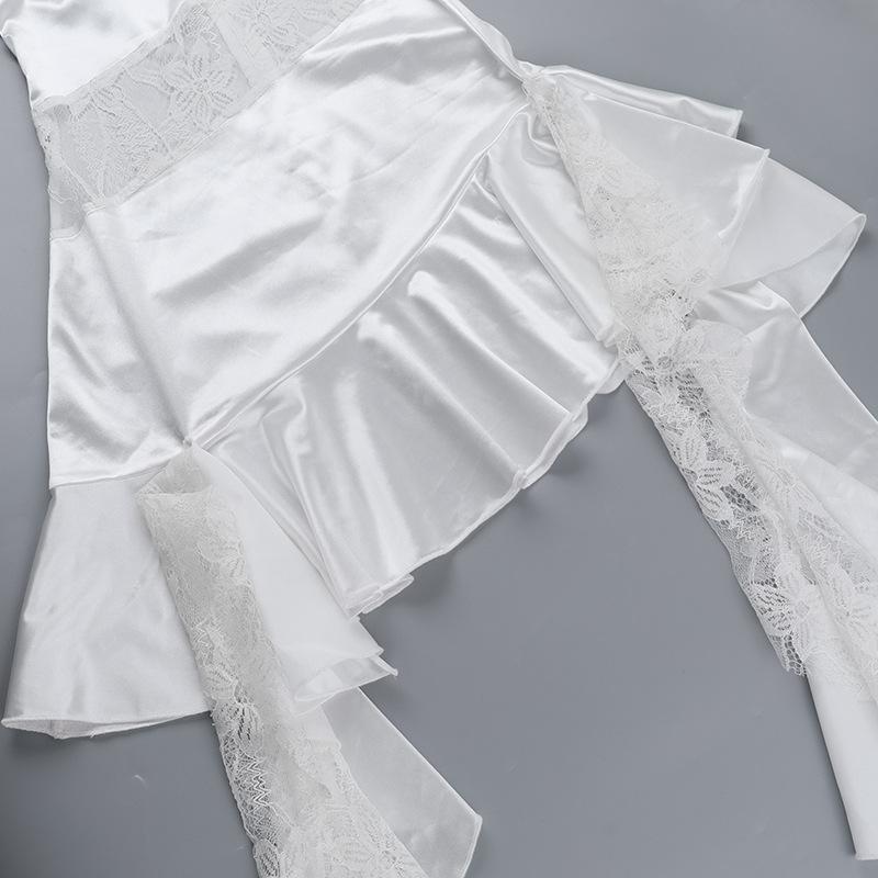 Satin lace hem patchwork ruffle cami mini dress