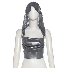 Hoodie metallic backless lace up crop top