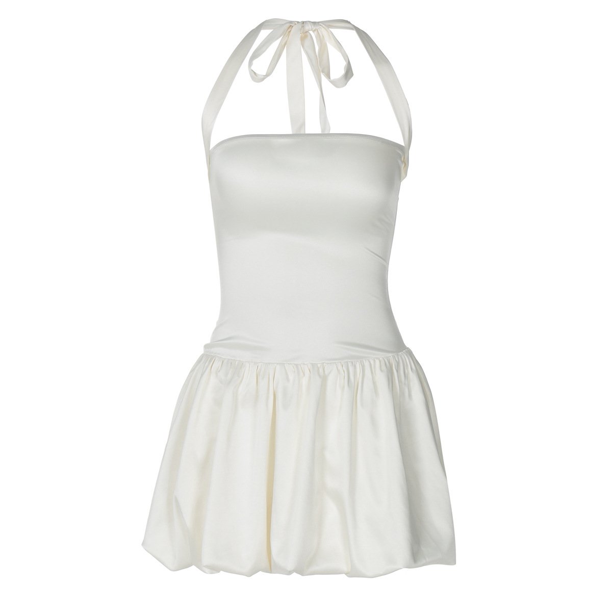 Halter ruched knotted solid mini dress