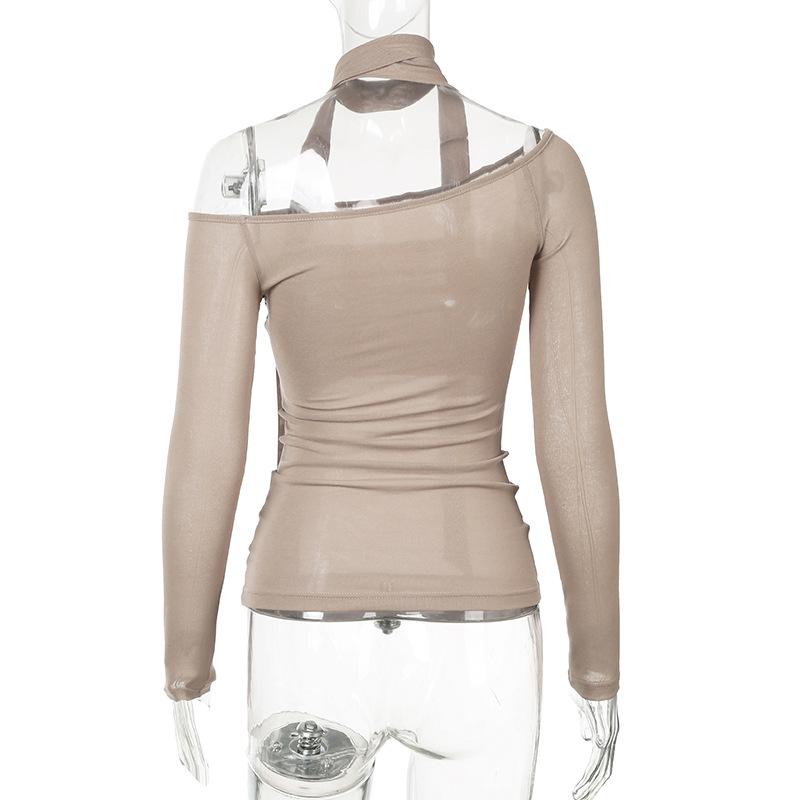 Long sleeve halter off shoulder ruched top