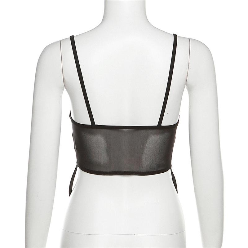 Zip-up mesh solid backless crop cami top