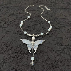 Blue butterfly pendant beaded necklace