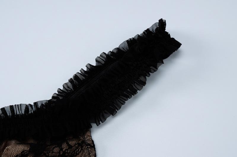 Lace ruffle ruched hollow out cami mini dress