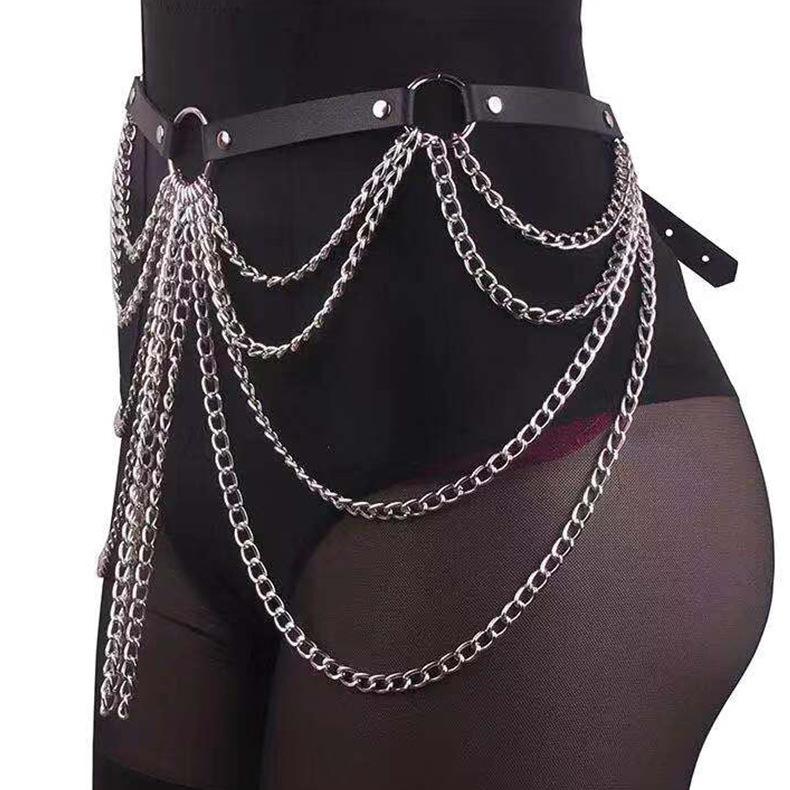 PU leather layered metal chain o ring belt