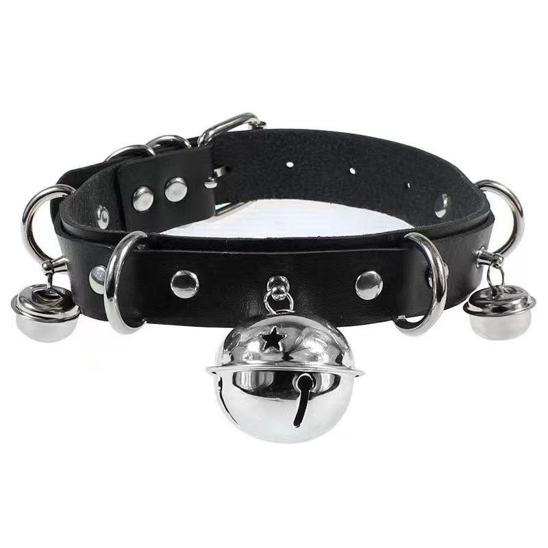PU leather rivet o ring metal chain necklace